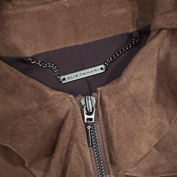 Elie Tahari Brown Suede Ruffle Blazer - Picture 2 of 5